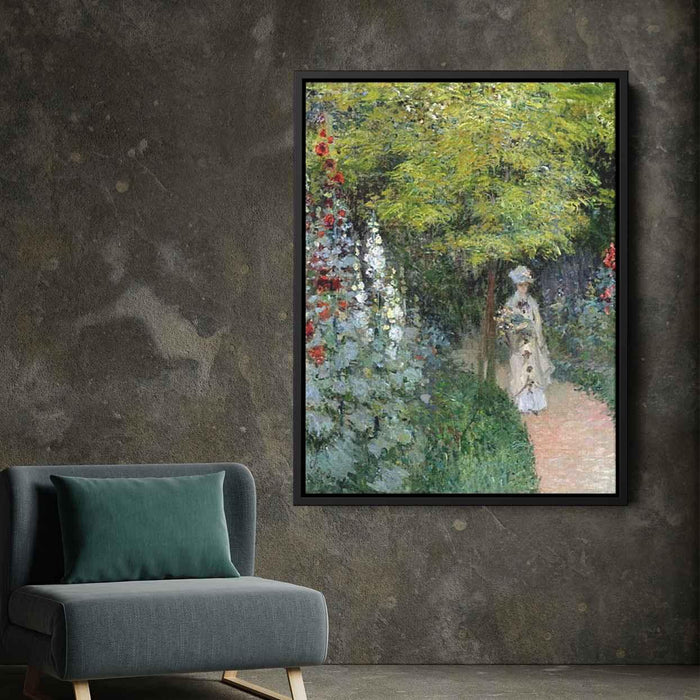 The Garden, Hollyhocks by Claude Monet - Canvas Artwork