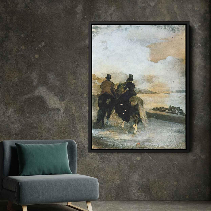 Two Riders by a Lake (1861) by Edgar Degas - Canvas Artwork