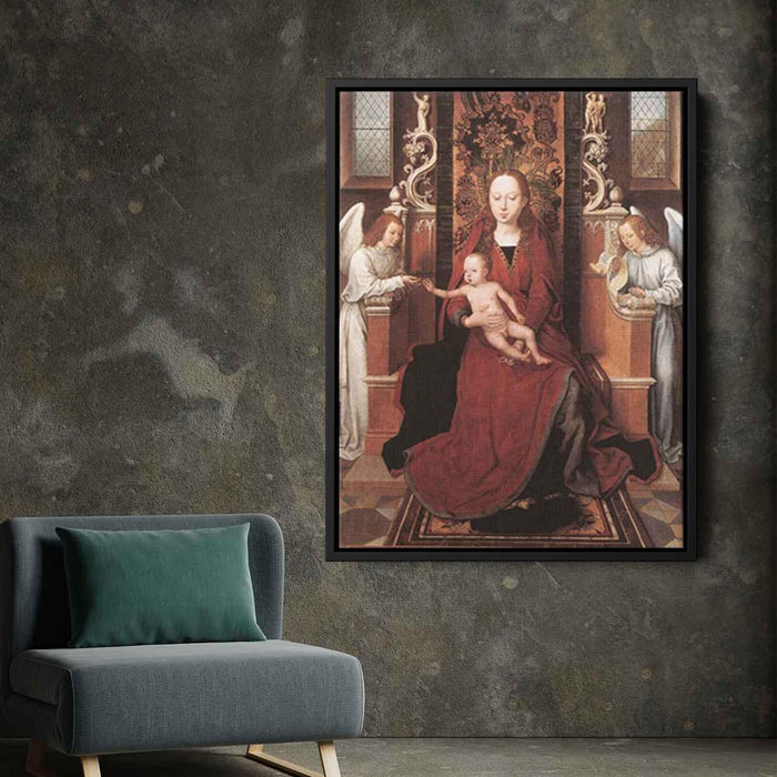 Virgin and Child Enthroned with Two Angels (1490) by Hans Memling - Canvas Artwork