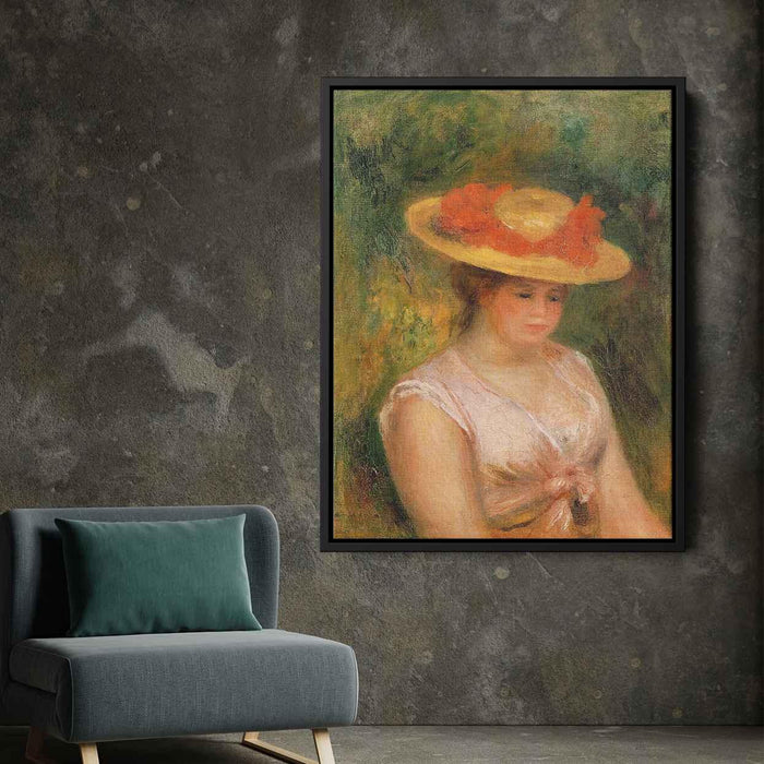 Young Woman in a Straw Hat (1901) by Pierre-Auguste Renoir - Canvas Artwork