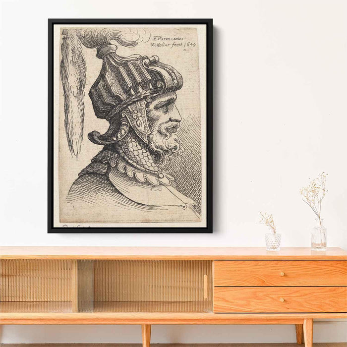 Helmet with long plume and chin strap by Parmigianino - Canvas Artwork