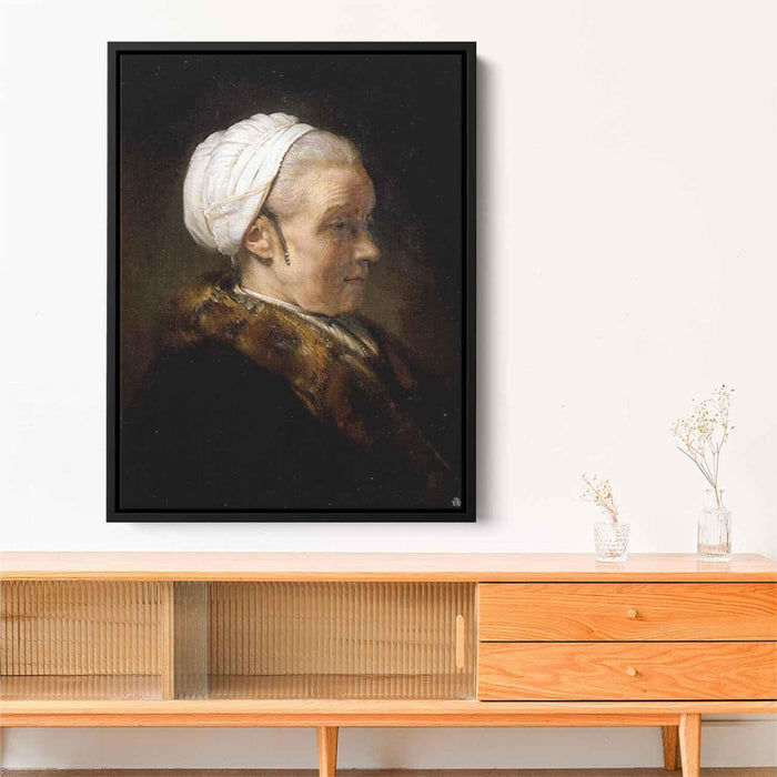 Lighting Study of an Elderly Woman in a White Cap (1640) by Rembrandt - Canvas Artwork