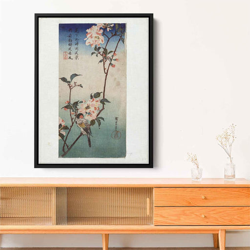 Small Bird on a Branch of Kaidozakura (1838) by Hiroshige - Canvas Artwork