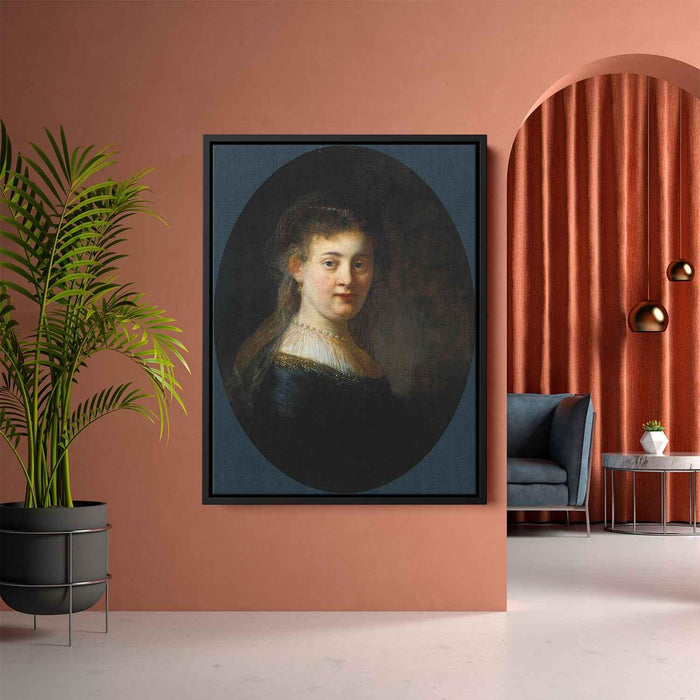 Bust of Young Woman (probably Saskia van Uylenburgh) (1633) by Rembrandt - Canvas Artwork