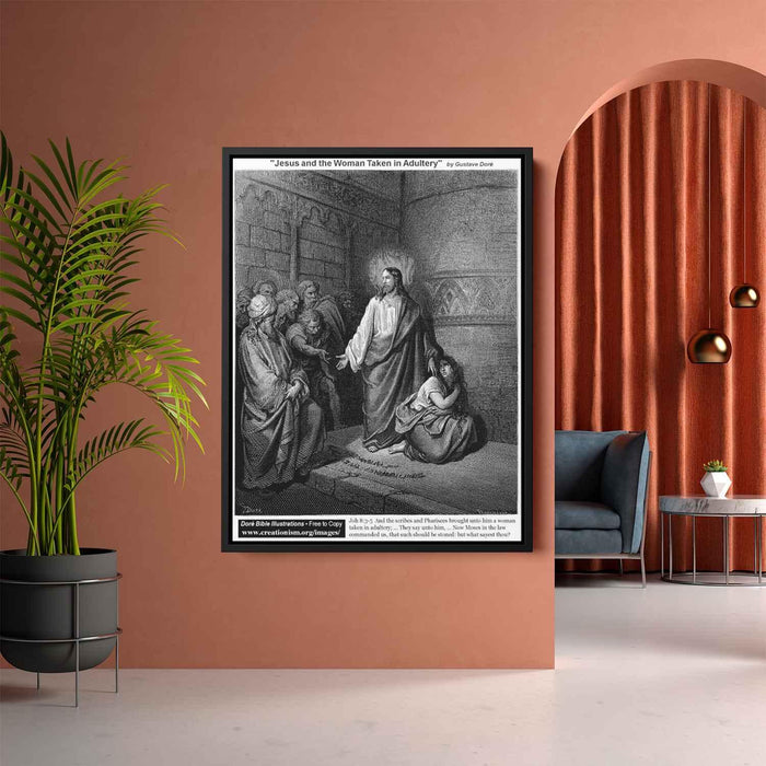 Jesus And The Woman Taken In Adultery by Gustave Dore - Canvas Artwork