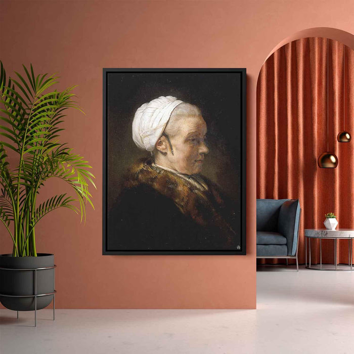 Lighting Study of an Elderly Woman in a White Cap (1640) by Rembrandt - Canvas Artwork