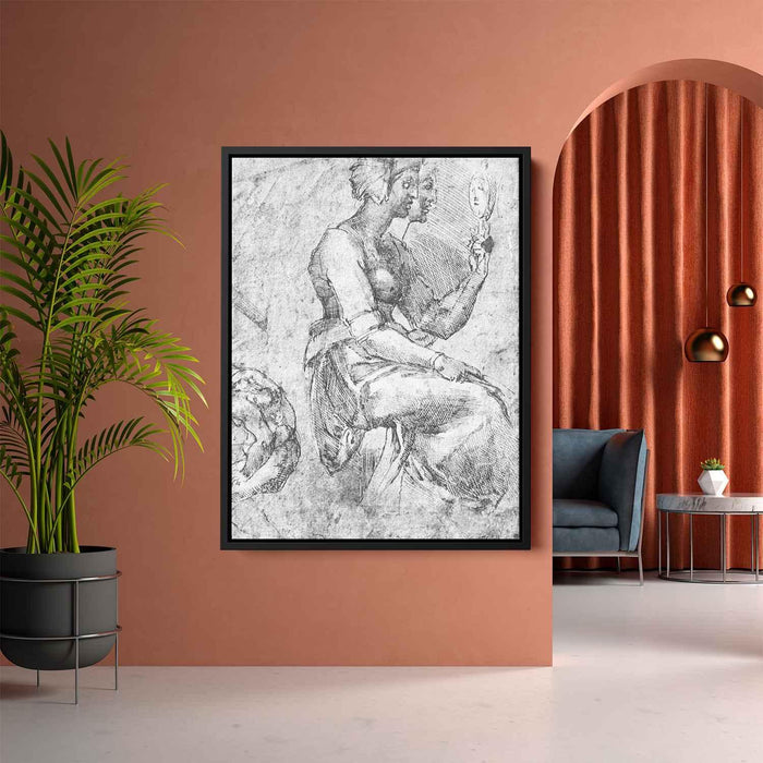 Study of a Seated Woman by Michelangelo - Canvas Artwork