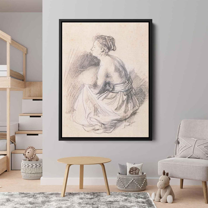 A Seated Woman, Naked to the Waist by Rembrandt - Canvas Artwork