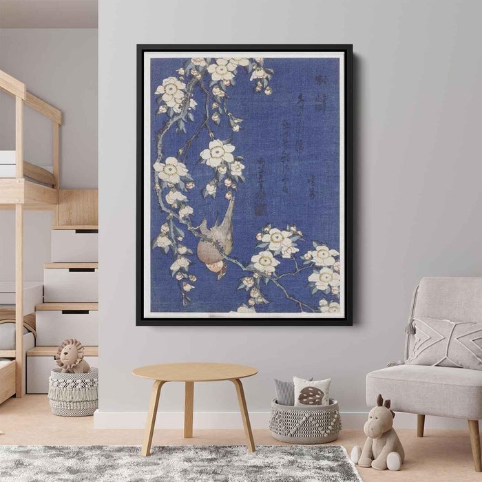 Bullfinch and weeping cherry print by Katsushika Hokusai