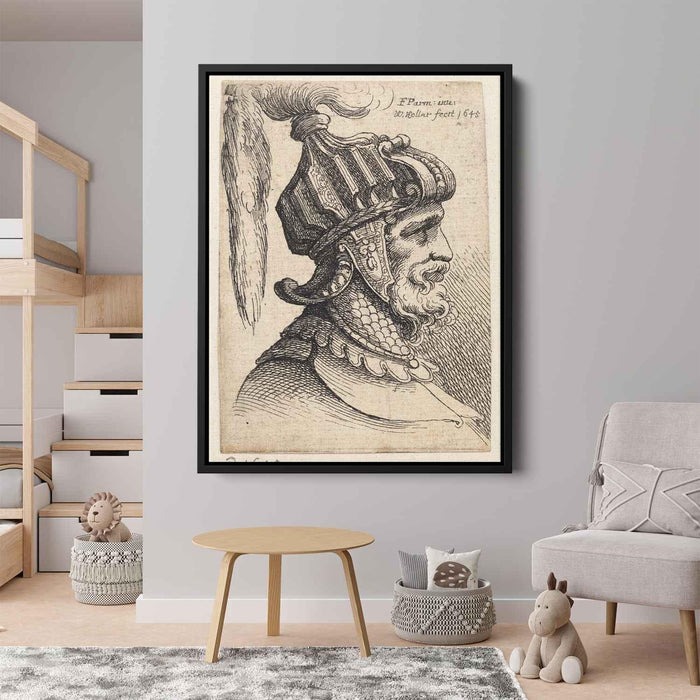 Helmet with long plume and chin strap by Parmigianino - Canvas Artwork