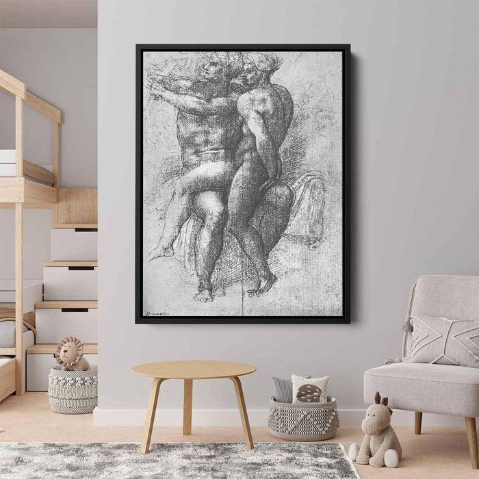 Nude female seated on the knees of a seated male nude: Adam and Eve by Michelangelo - Canvas Artwork