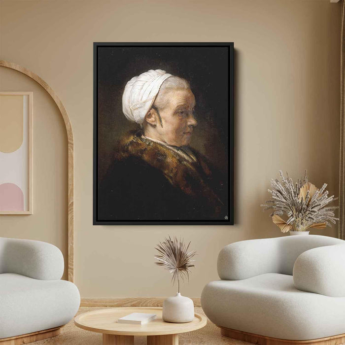 Lighting Study of an Elderly Woman in a White Cap (1640) by Rembrandt - Canvas Artwork