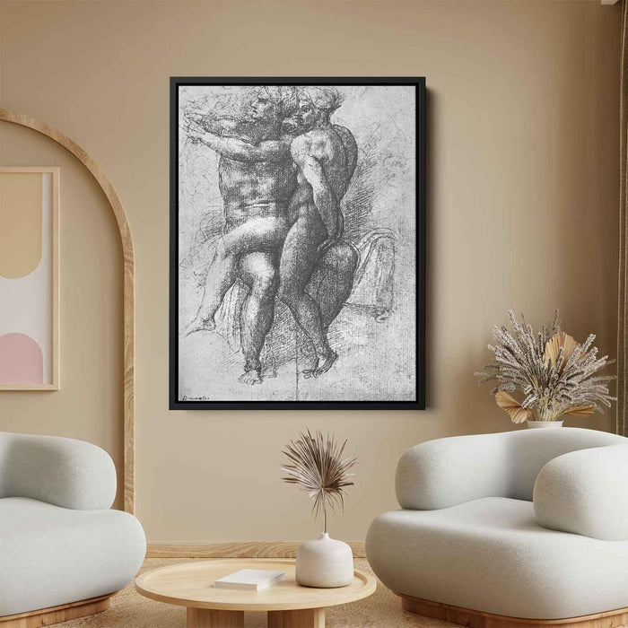 Nude female seated on the knees of a seated male nude: Adam and Eve by Michelangelo - Canvas Artwork