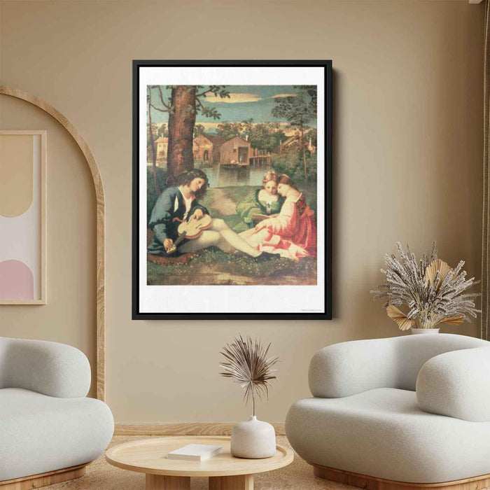 Youth with a guitar and two girls sitting on a river bank by Giorgione - Canvas Artwork