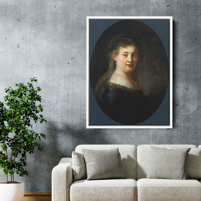 Bust of Young Woman (probably Saskia van Uylenburgh) (1633) by Rembrandt - Canvas Artwork