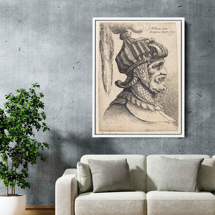 Helmet with long plume and chin strap by Parmigianino - Canvas Artwork