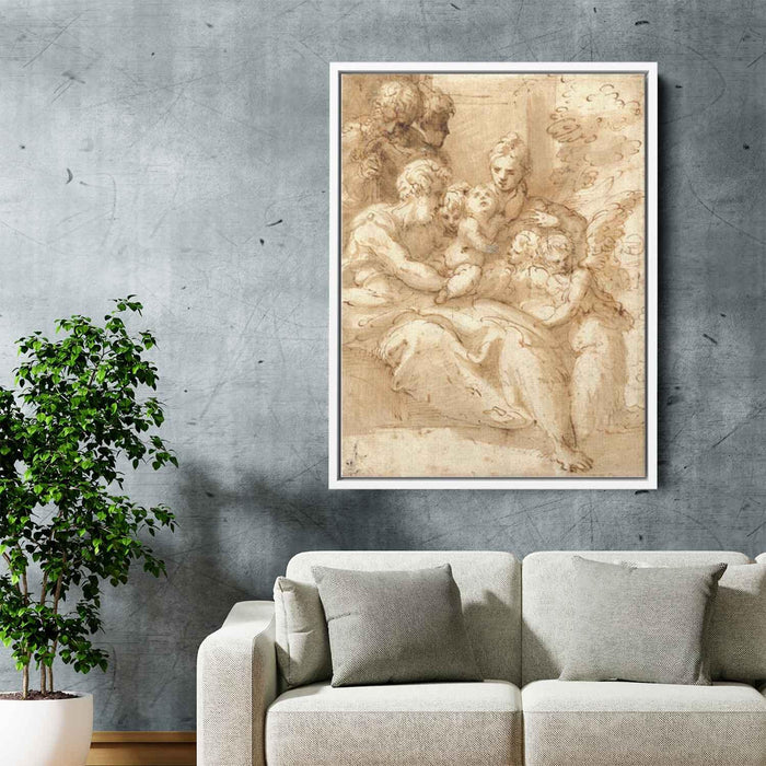 Holy Family with Shepherds and Angels (1524) by Parmigianino - Canvas Artwork