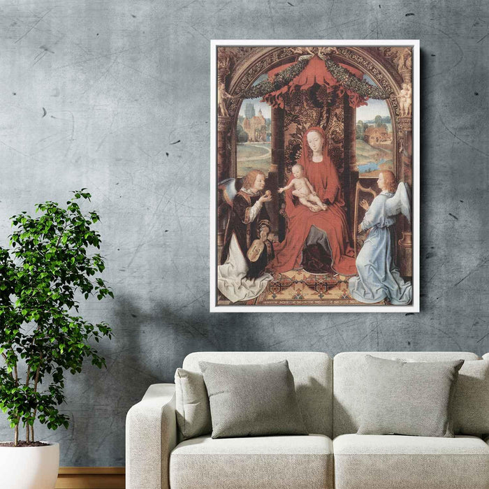 Madonna and Child Enthroned with Two Angels (1480) by Hans Memling - Canvas Artwork