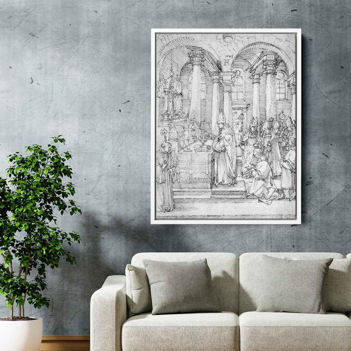 Mass of Cardinal Albrecht of Brandenburg in the Abbey Church Hall (1523) by Albrecht Durer - Canvas Artwork