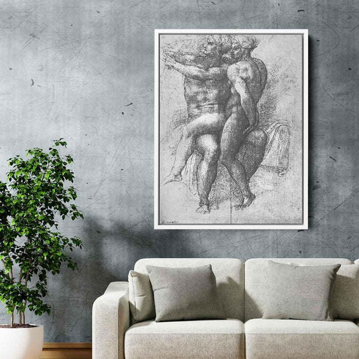 Nude female seated on the knees of a seated male nude: Adam and Eve by Michelangelo - Canvas Artwork