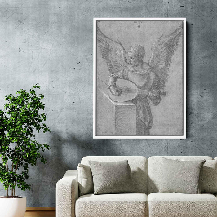 Winged Man In Idealistic Clothing, playing a Lute by Albrecht Durer - Canvas Artwork