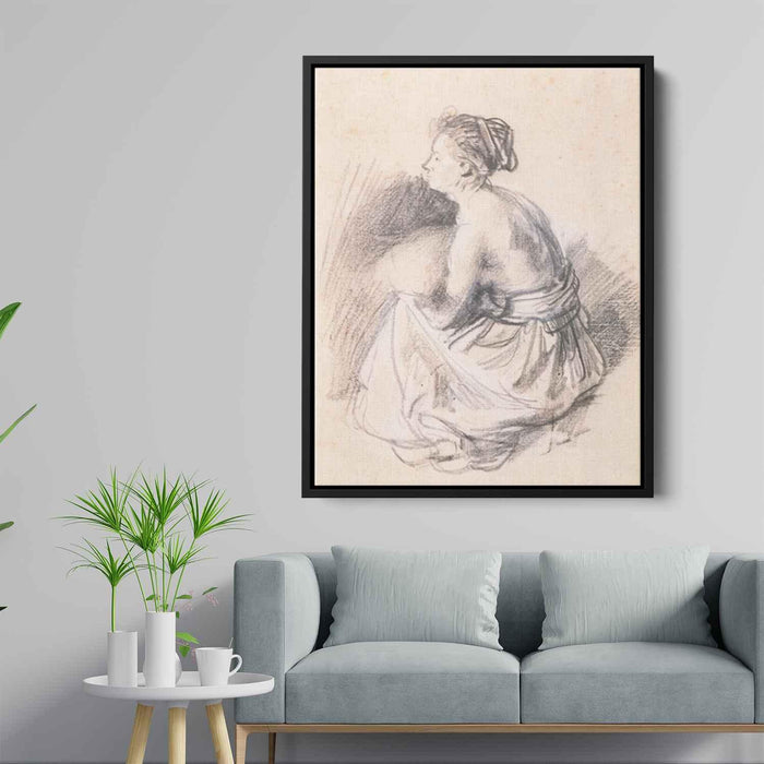 A Seated Woman, Naked to the Waist by Rembrandt - Canvas Artwork