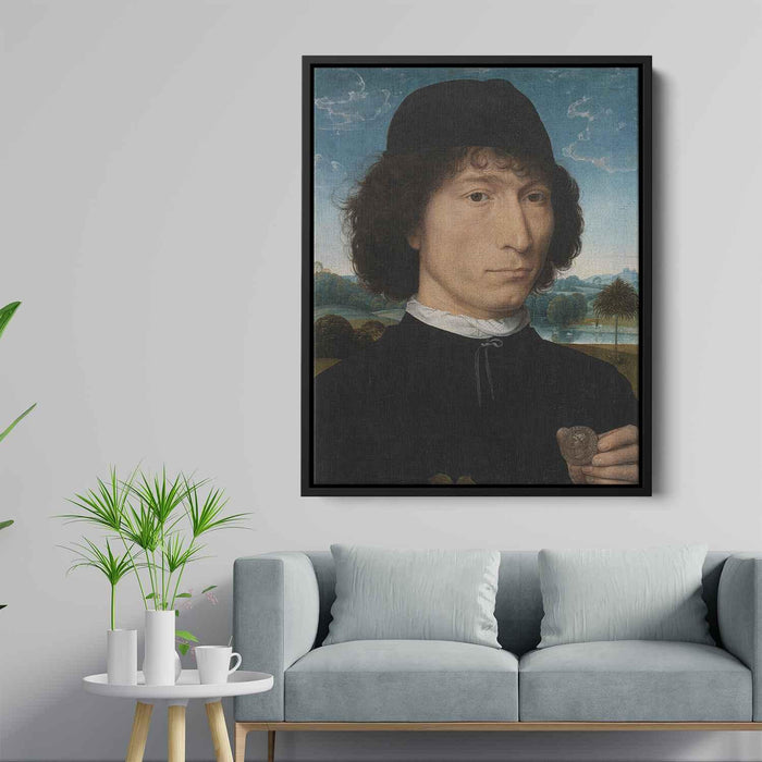 Portrait of a Man holding a coin of the Emperor Nero (1480) by Hans Memling - Canvas Artwork