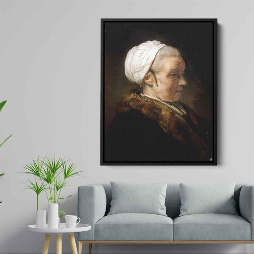 Lighting Study of an Elderly Woman in a White Cap (1640) by Rembrandt - Canvas Artwork