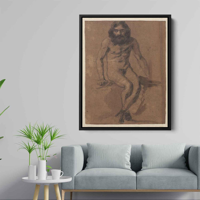Nude bearded man, seated by Eugene Delacroix - Canvas Artwork