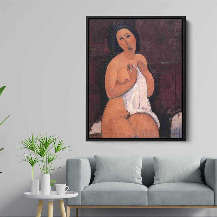 Seated nude with a Shirt (1917) by Amedeo Modigliani - Canvas Artwork