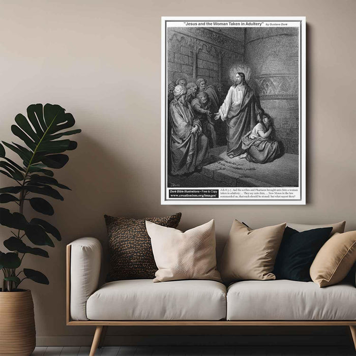 Jesus And The Woman Taken In Adultery by Gustave Dore - Canvas Artwork