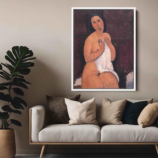 Seated nude with a Shirt (1917) by Amedeo Modigliani - Canvas Artwork