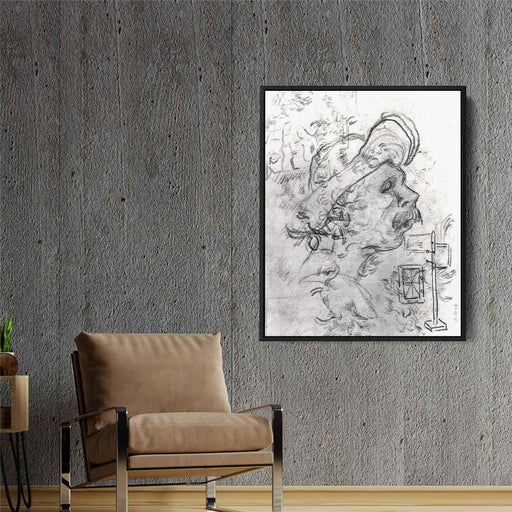 Head of a Man with a Hat, a Perspective Frame, and Other Sketches by Vincent van Gogh - Canvas Artwork