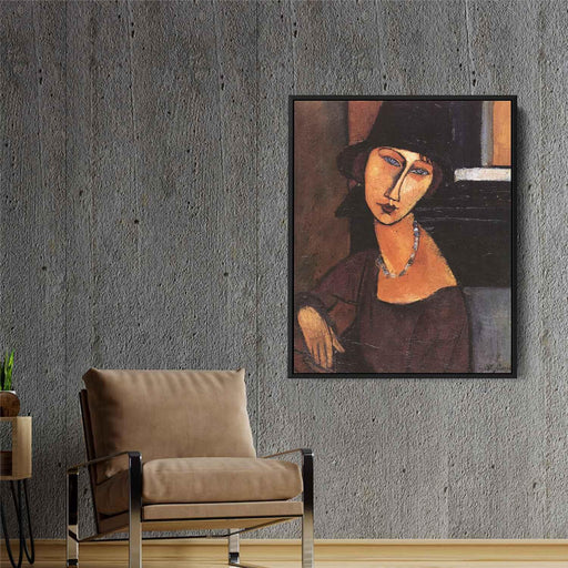 Jeanne Hebuterne with Hat and Necklace (1917) by Amedeo Modigliani - Canvas Artwork