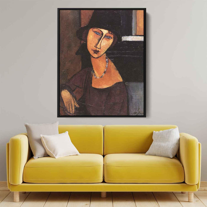 Jeanne Hebuterne with Hat and Necklace (1917) by Amedeo Modigliani - Canvas Artwork