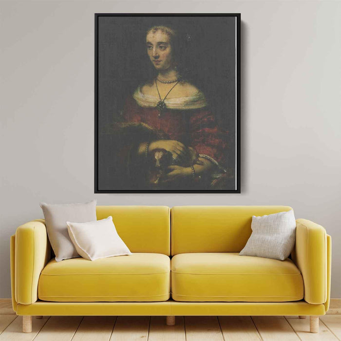 Lady with a Lap Dog (1665) by Rembrandt - Canvas Artwork