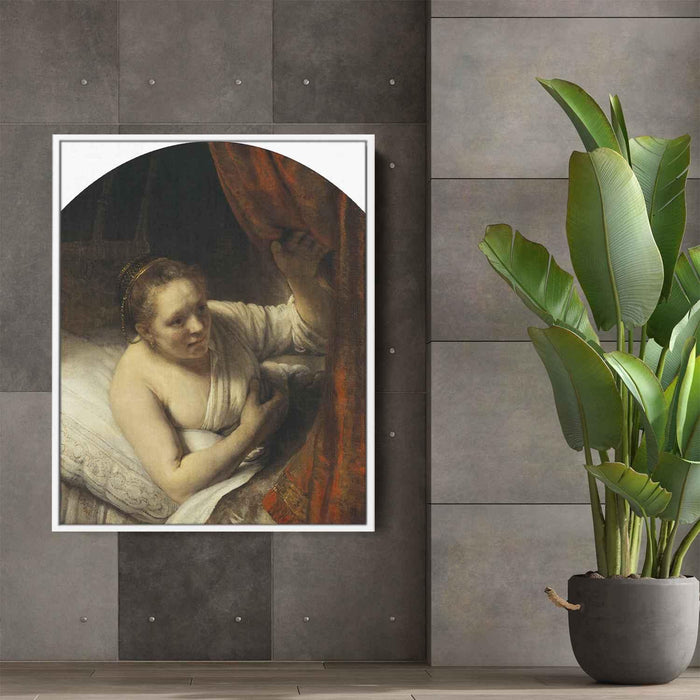 Woman in bed (1645) by Rembrandt - Canvas Artwork