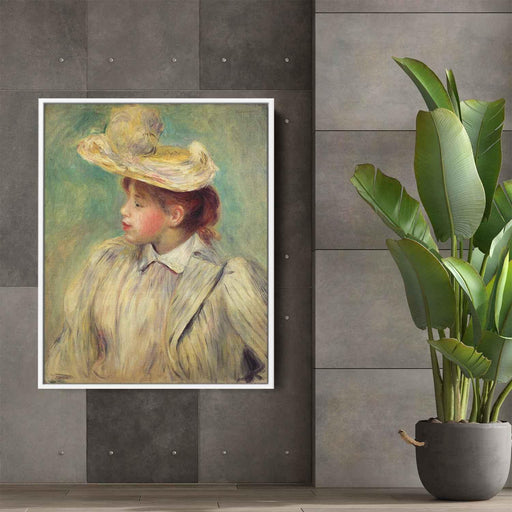 Young Woman in a Straw Hat by Pierre-Auguste Renoir - Canvas Artwork