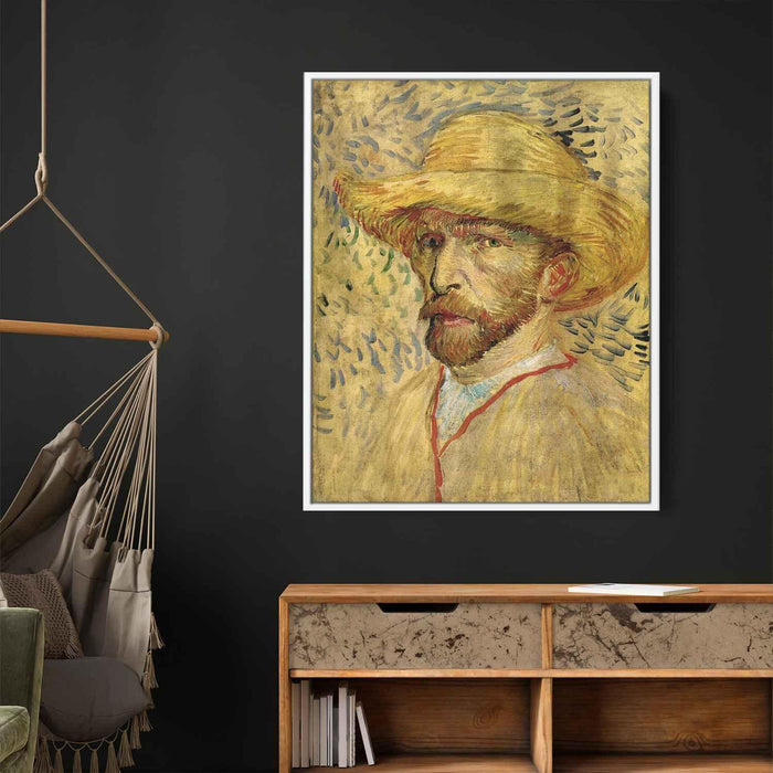 Self-Portrait with Straw Hat (1887) by Vincent van Gogh - Canvas Artwork