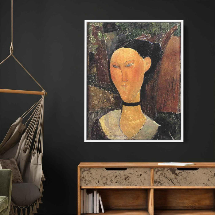 Woman with Velvet Ribbon (The Black Border) (1915) by Amedeo Modigliani - Canvas Artwork