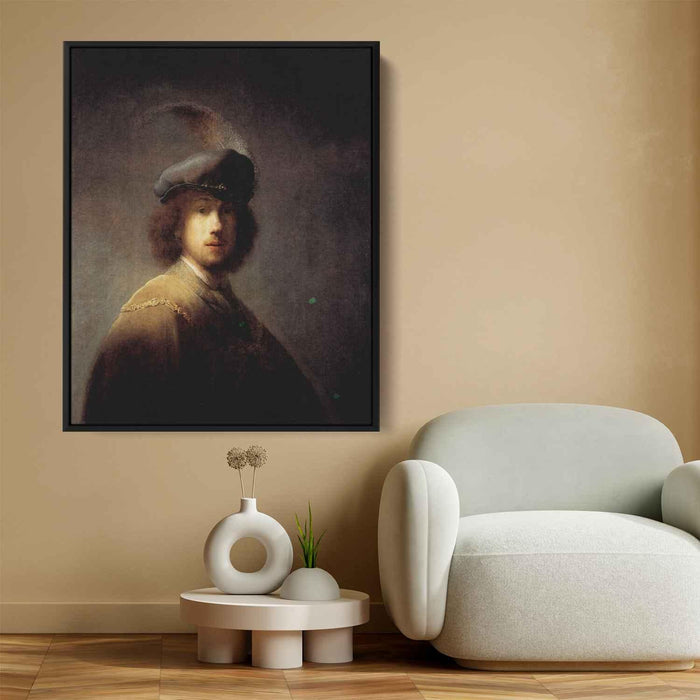 Self-Portrait in a Plumed Hat (1629) by Rembrandt - Canvas Artwork