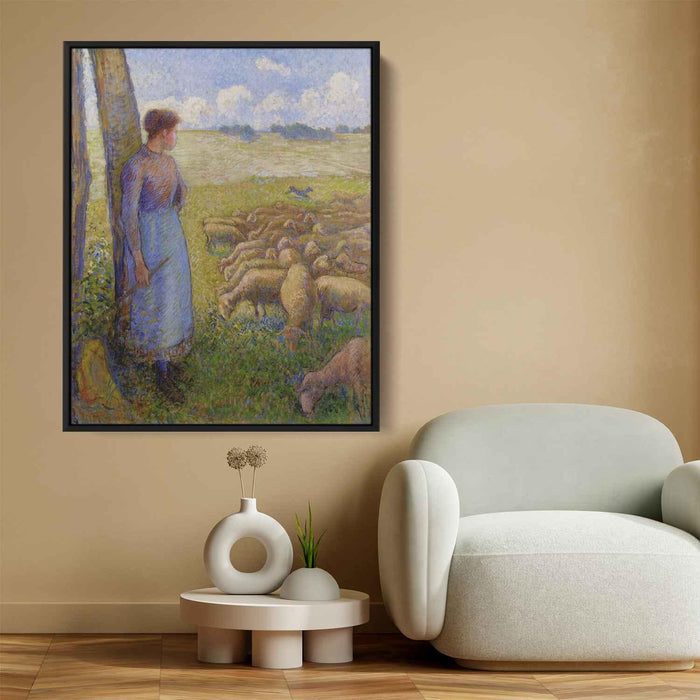 Shepherdess and Sheep (1887) by Camille Pissarro - Canvas Artwork