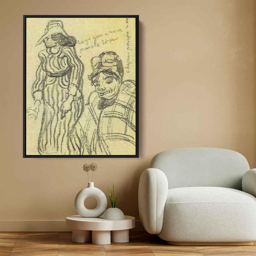 Sketch of a Lady with Striped Dress and Hat and of Another Lady, Half-Figure by Vincent van Gogh - Canvas Artwork