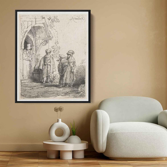 Three oriental figures (Jacob and Laban) (1641) by Rembrandt - Canvas Artwork