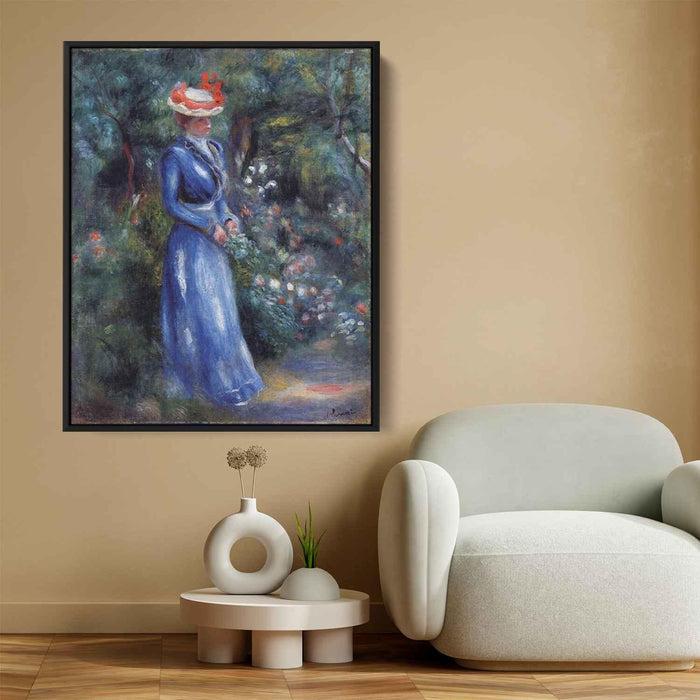 Woman in a Blue Dress, Standing in the Garden of Saint Cloud by Pierre-Auguste Renoir - Canvas Artwork