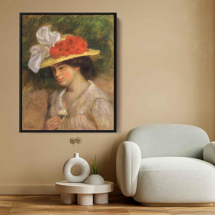 Woman in a Flowered Hat (1899) by Pierre-Auguste Renoir - Canvas Artwork