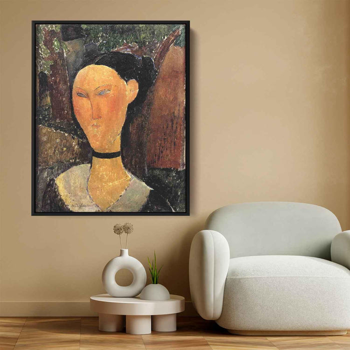 Woman with Velvet Ribbon (The Black Border) (1915) by Amedeo Modigliani - Canvas Artwork