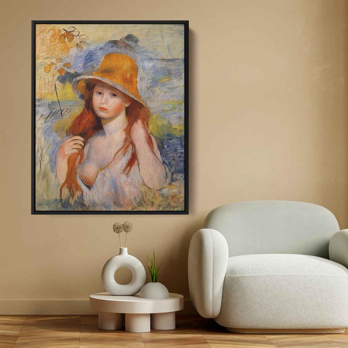 Young Woman in a Straw Hat (1884) by Pierre-Auguste Renoir - Canvas Artwork