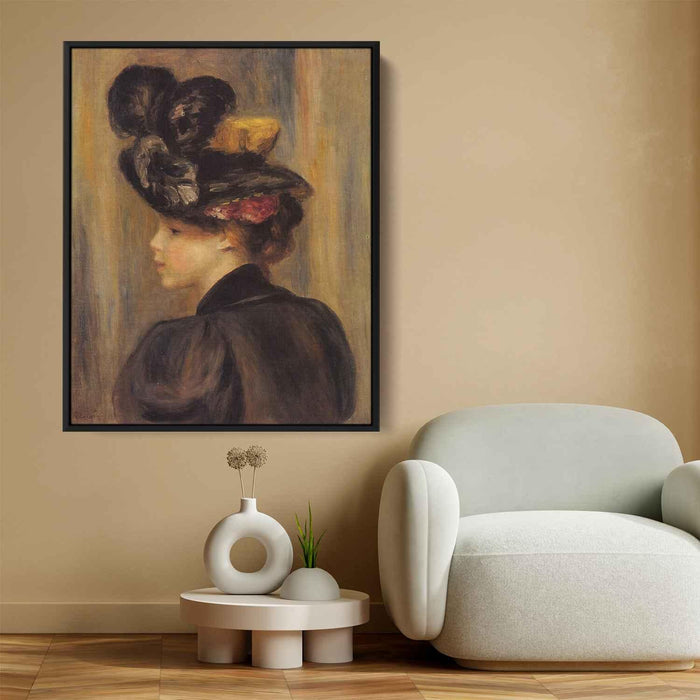 Young Woman Wearing a Black Hat (1895) by Pierre-Auguste Renoir - Canvas Artwork