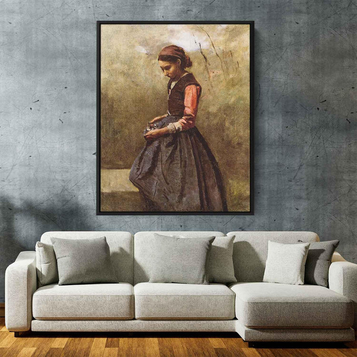 Pensive Young Woman (1870) by Camille Corot - Canvas Artwork